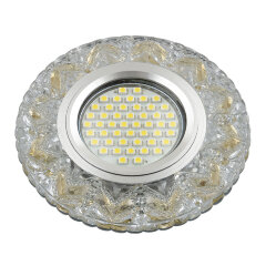 DLS-L146 GU5.3 GLASSY-GOLD Светильник декоративный встраиваемый, серия Luciole, Без лампы, цоколь GU5.3, Доп, светодиодная подсветка 3Вт, Стекло, Зеркальный-прозрачный+светло-желтый, ТМ Fametto