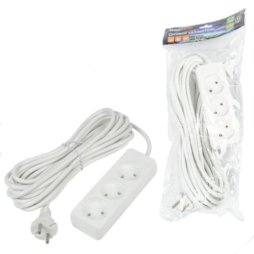 S-CU3-10 WHITE Удлинитель серии Ultra, шнур 10м., 3 гнезда, 10A, б-з, Белый, TM Uniel - фото 3