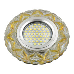 DLS-L149 GU5.3 GLASSY-LIGHT GOLD Светильник декоративный встраиваемый, серия Luciole, Без лампы, GU5.3, Доп, светодиодная подсветка 3Вт, Стекло, Зеркальный-прозрачный+светло-желтый, ТМ Fametto
