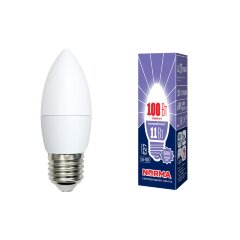 LED-C37-11W-DW-E27-FR-NR Лампа светодиодная, Форма свеча, матовая, Серия Norma, Дневной белый свет 6500K, Картон, ТМ Volpe