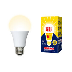 LED-A60-13W-WW-E27-FR-NR Лампа светодиодная, Форма A, матовая, Серия Norma, Теплый белый свет 3000K, Картон, ТМ Volpe