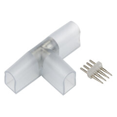 UTC-K-34-N22 CLEAR 010 POLYBAG Соединитель контактный Т-образный для светодиодных лент ULS-N22 RGB NEON 220В, 10x18мм, 4 контакта, Цвет прозрачный, 10 штук в пакете, TM Uniel