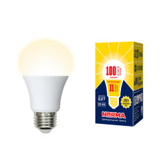 LED-A60-11W-WW-E27-FR-NR Лампа светодиодная, Форма A, матовая, Серия Norma, Теплый белый свет 3000K, Картон, ТМ Volpe