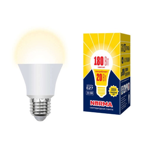 LED-A65-20W-WW-E27-FR-NR Лампа светодиодная, Форма A, матовая, Серия Norma, Теплый белый свет 3000K, Картон, ТМ Volpe - фото 1