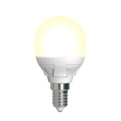 LED-G45 7W-3000K-E14-FR-DIM PLP01WH Лампа светодиодная, диммируемая, Форма шар, матовая, Серия Яркая, Теплый белый свет 3000K.