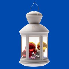 ULD-L1220-010-DTB-RGB WHITE Фонарь со светодиодной гирляндой внутри, на батарейке не в-к, 10 светодиодов, RGB свет, Режим мигания, Белый корпус.