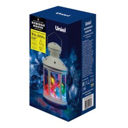 ULD-L1220-010-DTB-RGB WHITE Фонарь со светодиодной гирляндой внутри, на батарейке не в-к, 10 светодиодов, RGB свет, Режим мигания, Белый корпус.