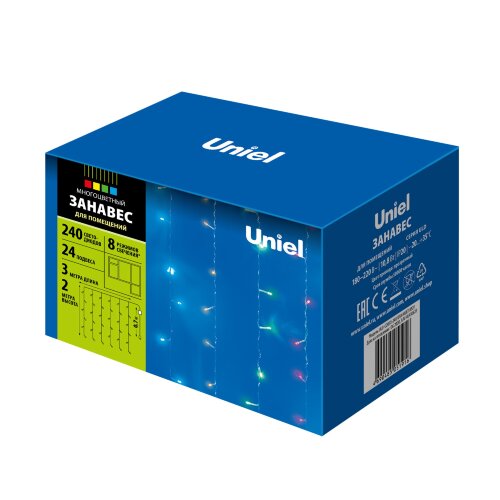 ULD-C2030-240-DTA MULTI IP20 Занавес светодиодный с контроллером, 3х2м, 240 светодиодов, Разноцветный свет, Провод прозрачный. - фото 9