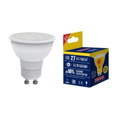 LED-JCDR-7W-WW-GU10-NR Лампа светодиодная, Форма JCDR, матовая, Серия Norma, Теплый белый свет 3000K, Картон, ТМ Volpe