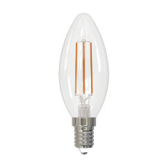 LED-C35-6W-3000K-E14-CL-SLF Лампа светодиодная, Форма свеча, прозрачная, Теплый белый свет 3000K, ТМ Volpe