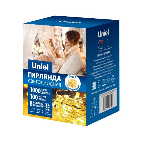 ULD-S10000-1000-DTA-RC WARM WHITE IP44 DEW Гирлянда светодиодная Роса, 100м, 1000 светодиодов, Теплый белый свет, Пульт ДУ в-к, Провод прозрачный, ТМ Uniel - фото 7
