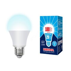 LED-A65-20W-NW-E27-FR-NR Лампа светодиодная, Форма A, матовая, Серия Norma, Белый свет 4000K, Картон, ТМ Volpe