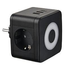 S-GES2-16SBUC BLACK Разветвитель сетевой с выключателем, с-з, 2 гнезда, 2USB+1TYPE C, 16А, 3500Вт, Черный, ТМ Uniel