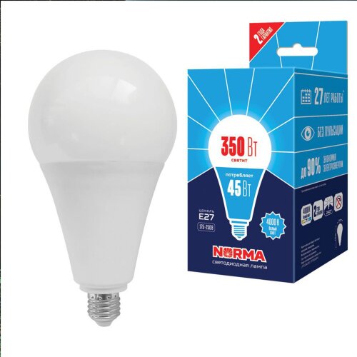 LED-A120-45W-4000K-E27-FR-NR Лампа светодиодная, Форма A, матовая, Серия Norma, Белый свет 4000K, Картон, ТМ Volpe - фото 4