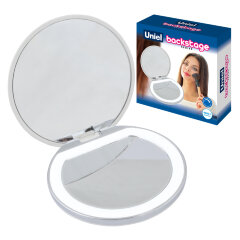 ULK-F72 DIM-RECH WHITE Зеркало карманное с подсветкой 1Х+2Х, с диммером, Серия Backstage, Аккумулятор Li-Ion 300мАч, в-к, Белый, ТМ Uniel