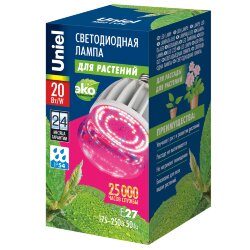 LED-M80-20W-SP-E27-CL ALS55WH Лампа светодиодная для растений, IP54, Форма M, прозрачная колба, Материал корпуса алюминий