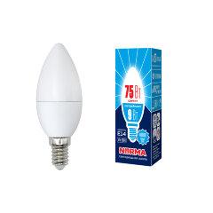 LED-C37-9W-NW-E14-FR-NR Лампа светодиодная, Форма свеча, матовая, Серия Norma, Белый свет 4000K, Картон, ТМ Volpe