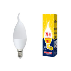 LED-CW37-9W-WW-E14-FR-NR Лампа светодиодная, Форма свеча на ветру, матовая, Серия Norma, Теплый белый свет 3000K, Картон, ТМ Volpe