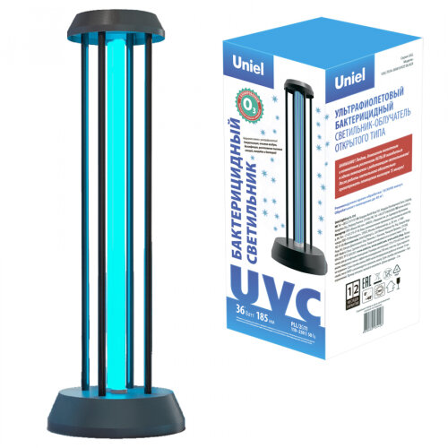 UGL-T01A-36W-UVCO BLACK Светильник ультрафиолетовый бактерицидный настольный, С озонированием, 185 нм, Корпус черный, ТМ Uniel - фото 1