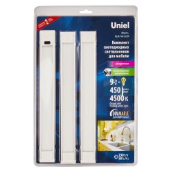 ULM-F44-3x3W-4500K-DIM SENSOR IP20 SILVER Светильники светодиодные для мебели, набор из 3-х шт, 300x35x6.5мм, 3x150Lm.ТМ Uniel