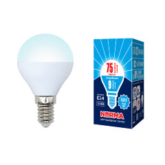 LED-G45-9W-NW-E14-FR-NR Лампа светодиодная, Форма шар, матовая, Серия Norma, Белый свет 4000K, Картон, ТМ Volpe