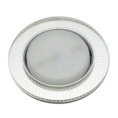 DLS-L155 GX53 GLASSY-CLEAR 3D Светильник декоративный встраиваемый, серия Luciole, Без лампы, цоколь GU5.3, Доп, светодиодная подсветка 4Вт, Металл-стекло, Зеркальный-Прозрачный, эффект 3D, ТМ Fametto