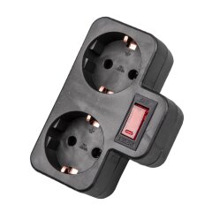 S-GES2-16PB BLACK Разветвитель сетевой с выключателем, с-з, 2 гнезда, 16А, 3500Вт, Черный, ТМ Uniel