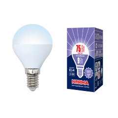 LED-G45-9W-DW-E14-FR-NR Лампа светодиодная, Форма шар, матовая, Серия Norma, Дневной белый свет 6500K, Картон, ТМ Volpe