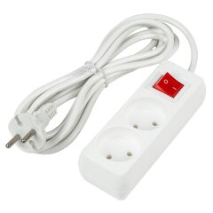 S-CU2-3B WHITE Удлинитель серии Ultra, шнур 3м., 2 гнезда, 10A, б-з, Белый, TM Uniel