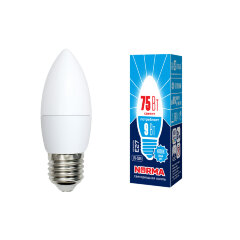 LED-C37-9W-NW-E27-FR-NR Лампа светодиодная, Форма свеча, матовая, Серия Norma, Белый свет 4000K, Картон, ТМ Volpe