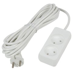 S-CU2-5 WHITE Удлинитель серии Ultra, шнур 5м., 2 гнезда, 10A, б-з, Белый, TM Uniel