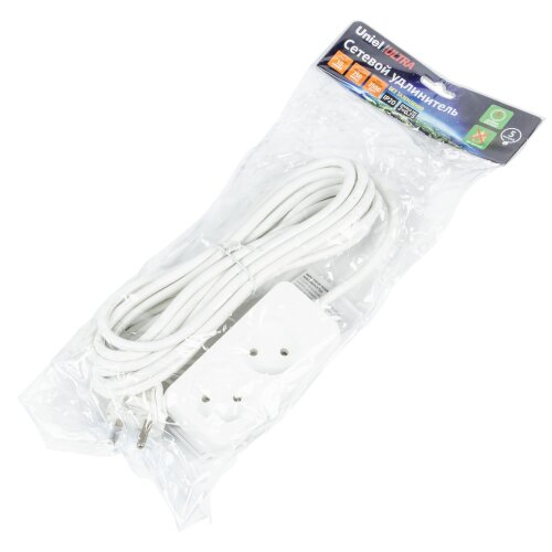 S-CU2-5 WHITE Удлинитель серии Ultra, шнур 5м., 2 гнезда, 10A, б-з, Белый, TM Uniel - фото 2