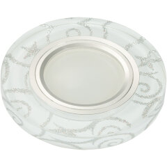 DLS-L202 GU5.3 CHROME-WHITE Светильник декоративный встраиваемый, серия Luciole, Без лампы, Доп.подсветка 3Вт, Металл, цвет хром, Отделка стекло белое с серебром