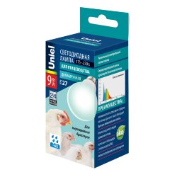 LED-A60-9W-SCBG-E27-FR-DIM IP65 PLO65WH Лампа светодиодная диммируемая для бройлеров, Спектр синий и зеленый.